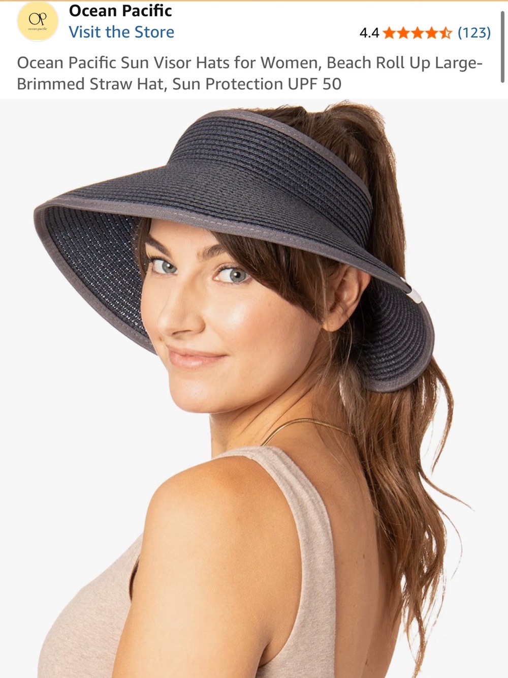OP Charcoal Wide-Brim Straw Visor Hat